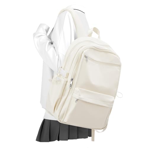 Rucksack Beige Herren Damen mit 15.6 Zoll Laptopfach, Schulrucksack Jungen Mädchen Teenager Schultasche, Uni Schul Rucksack Wasserdicht mit Vielen Fächern von WEPOET