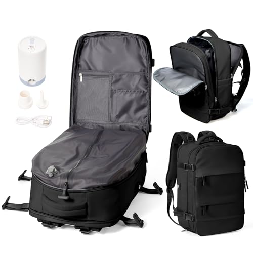 Vacuum Rucksack Handgepäck mit Vakuumsystem Ryanair Handgepäck Rucksack mit Vakuum Damen Herren 15.6 Zoll Laptop Air Bag Reise Rucksacks für Flugzeug Handgepäcks(Schwarz) von WEPOET