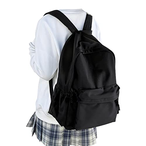 WEPOET Mittelschulrucksack für Teenager-Mädchen, niedlicher College-Rucksack für Frauen, Schultasche, lässiger Reiserucksack, Büchertasche, A1-schwarz, Large, Einfacher schwarzer Rucksack von WEPOET
