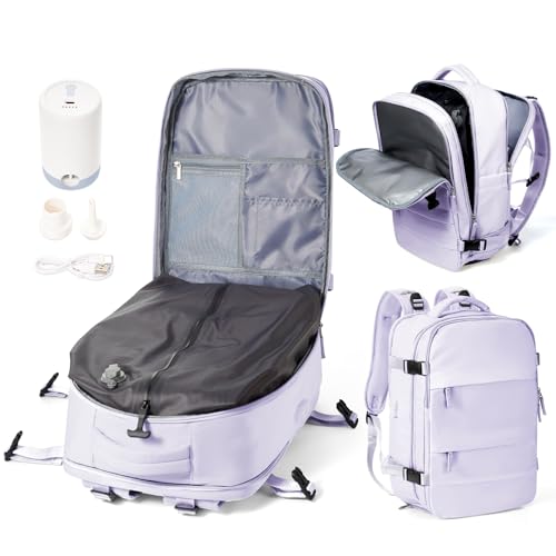 Vacuum Rucksack Handgepäck mit Vakuumsystem Ryanair Handgepäck Rucksack mit Vakuum Damen Herren 15.6 Zoll Laptop Air Bag Reise Rucksacks für Flugzeug Handgepäcks(Lila) von WEPOET