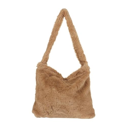 1PC Frauen Mädchen Flauschigen Schulter Tasche Top-griff Tasche Weibliche Herbst Winter Handtasche Plüsch Tote Einkaufstasche(1-khaki) von WEQYFDC