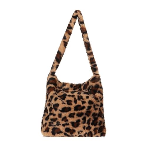1PC Frauen Mädchen Flauschigen Schulter Tasche Top-griff Tasche Weibliche Herbst Winter Handtasche Plüsch Tote Einkaufstasche(1-leopard) von WEQYFDC