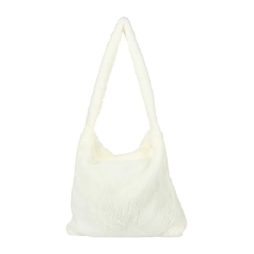 1PC Frauen Mädchen Flauschigen Schulter Tasche Top-griff Tasche Weibliche Herbst Winter Handtasche Plüsch Tote Einkaufstasche(1-white) von WEQYFDC