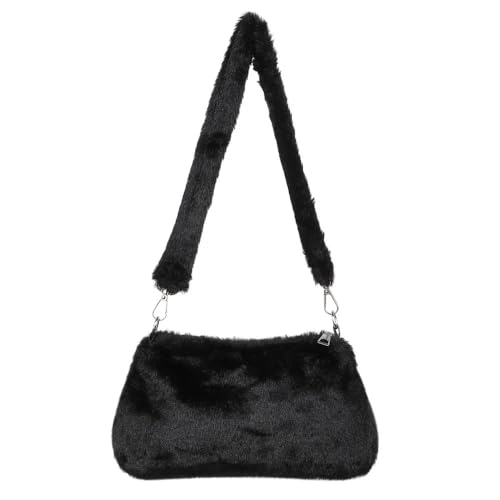 1PC Frauen Mädchen Flauschigen Schulter Tasche Top-griff Tasche Weibliche Herbst Winter Handtasche Plüsch Tote Einkaufstasche(2-black) von WEQYFDC