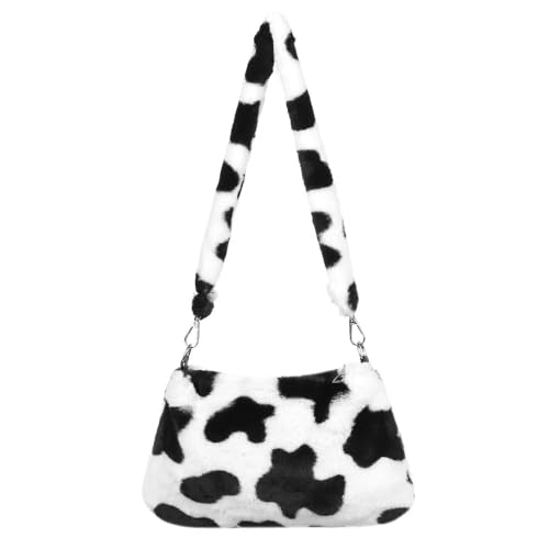 1PC Frauen Mädchen Flauschigen Schulter Tasche Top-griff Tasche Weibliche Herbst Winter Handtasche Plüsch Tote Einkaufstasche(2-black white) von WEQYFDC