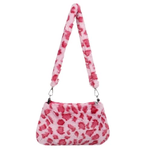1PC Frauen Mädchen Flauschigen Schulter Tasche Top-griff Tasche Weibliche Herbst Winter Handtasche Plüsch Tote Einkaufstasche(2-pink leopard) von WEQYFDC