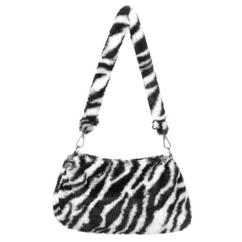 1PC Frauen Mädchen Flauschigen Schulter Tasche Top-griff Tasche Weibliche Herbst Winter Handtasche Plüsch Tote Einkaufstasche(2-zebra) von WEQYFDC