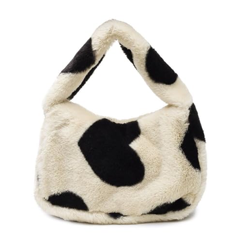 1PC Frauen Mädchen Flauschigen Schulter Tasche Top-griff Tasche Weibliche Herbst Winter Handtasche Plüsch Tote Einkaufstasche(4-beige) von WEQYFDC