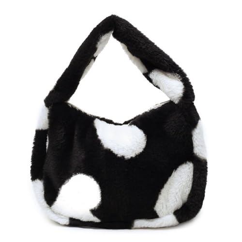 1PC Frauen Mädchen Flauschigen Schulter Tasche Top-griff Tasche Weibliche Herbst Winter Handtasche Plüsch Tote Einkaufstasche(4-black) von WEQYFDC