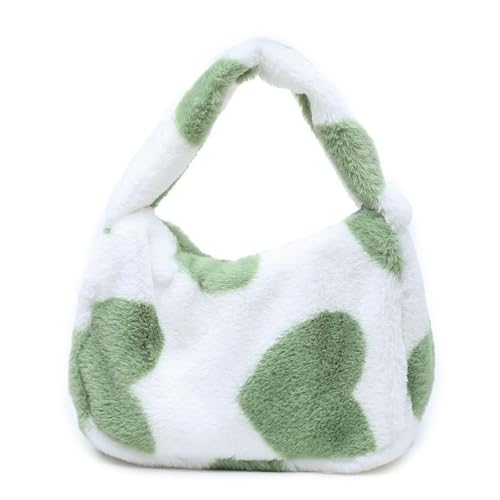 1PC Frauen Mädchen Flauschigen Schulter Tasche Top-griff Tasche Weibliche Herbst Winter Handtasche Plüsch Tote Einkaufstasche(4-green) von WEQYFDC