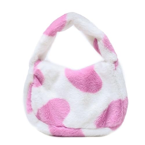 1PC Frauen Mädchen Flauschigen Schulter Tasche Top-griff Tasche Weibliche Herbst Winter Handtasche Plüsch Tote Einkaufstasche(4-pink) von WEQYFDC