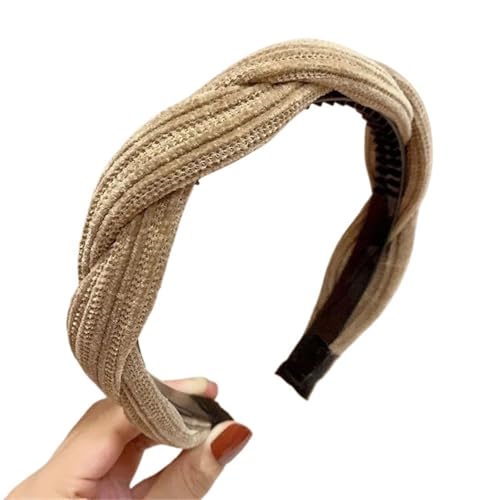 2pc Simple Wide Side Edge Fabric Hair Band Women Fashion Retro Braided Headband Solid Knot Hoop Girls Hair Accessories(Light brown) von WEQYFDC