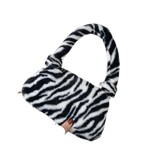 Frauen Drucken Mini Schulter Taschen Weibliche Winter Plüsch Unterarm Taschen Leopard Zebra Muster Flauschigen Tragetaschen Kleine Geldbörsen(Type D) von WEQYFDC