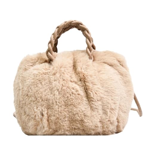Frauen Elegante Umhängetaschen Flauschigen Plüsch Wolke Tasche Handtasche Woven Griff Weibliche Schulter Marke Handtaschen Mädchen Kleine Tote Geldbörsen(Khaki) von WEQYFDC