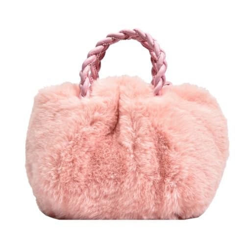 Frauen Elegante Umhängetaschen Flauschigen Plüsch Wolke Tasche Handtasche Woven Griff Weibliche Schulter Marke Handtaschen Mädchen Kleine Tote Geldbörsen(Pink) von WEQYFDC