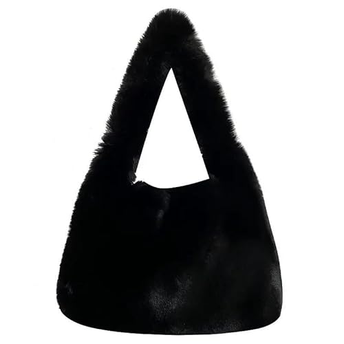 Frauen Faux Pelz Tote Tasche Zipper Einfarbig Damen Unterarm Schulter Taschen Winter Herbst Weichen, Flauschigen Plüsch Handtaschen(B Black) von WEQYFDC