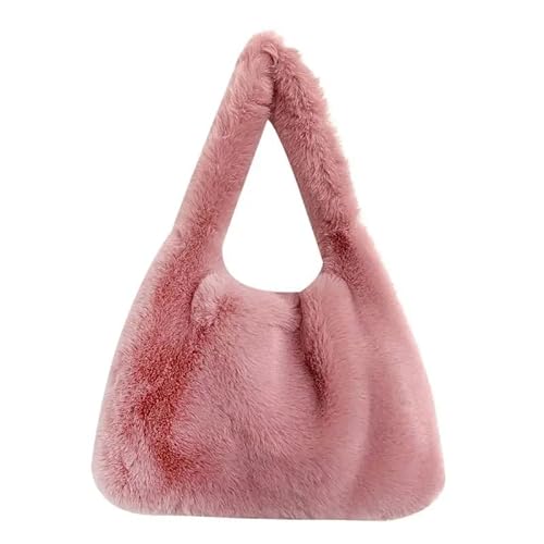 Frauen Faux Pelz Tote Tasche Zipper Einfarbig Damen Unterarm Schulter Taschen Winter Herbst Weichen, Flauschigen Plüsch Handtaschen(C Pink) von WEQYFDC