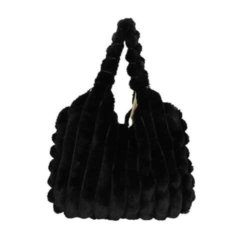 Frauen Flauschige Einkaufstasche Große Kapazität Pelzigen Schulter Tasche Mode Plissee Umhängetasche Casual Weibliche Täglichen Geraffte Handtasche(Black) von WEQYFDC