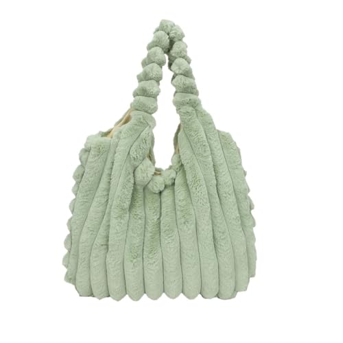 Frauen Flauschige Einkaufstasche Große Kapazität Pelzigen Schulter Tasche Mode Plissee Umhängetasche Casual Weibliche Täglichen Geraffte Handtasche(Green) von WEQYFDC
