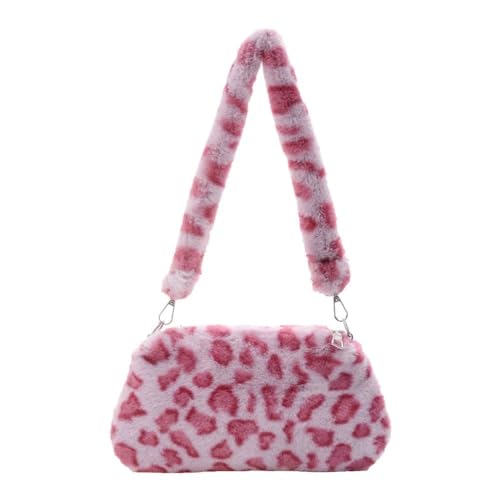 Frauen Kuh Druck Mini Schulter Taschen Plüsch Druck Shopper Geldbörsen Weibliche Handtasche Winter Plüsch Unterarm Taschen Flauschigen Tragetaschen Geldbörsen(02) von WEQYFDC