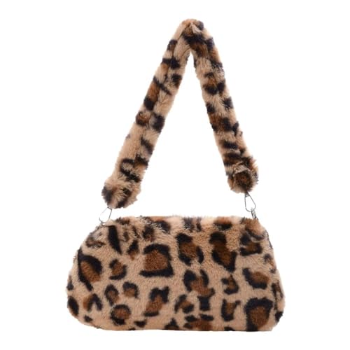 Frauen Kuh Druck Mini Schulter Taschen Plüsch Druck Shopper Geldbörsen Weibliche Handtasche Winter Plüsch Unterarm Taschen Flauschigen Tragetaschen Geldbörsen(06) von WEQYFDC