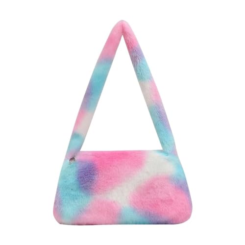 Frauen Kuh Druck Mini Schulter Taschen Plüsch Druck Shopper Geldbörsen Weibliche Handtasche Winter Plüsch Unterarm Taschen Flauschigen Tragetaschen Geldbörsen(M Small) von WEQYFDC