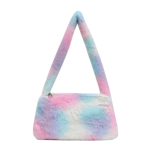 Frauen Kuh Druck Mini Schulter Taschen Plüsch Druck Shopper Geldbörsen Weibliche Handtasche Winter Plüsch Unterarm Taschen Flauschigen Tragetaschen Geldbörsen(O Small) von WEQYFDC