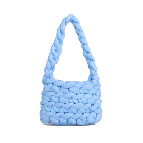 Frauen Leinwand Schulter Einkaufstasche Wolle Gestrickte Gewebte Umhängetasche for Frau Weibliche Handtaschen Shopper(Blue,17.10.8cm) von WEQYFDC