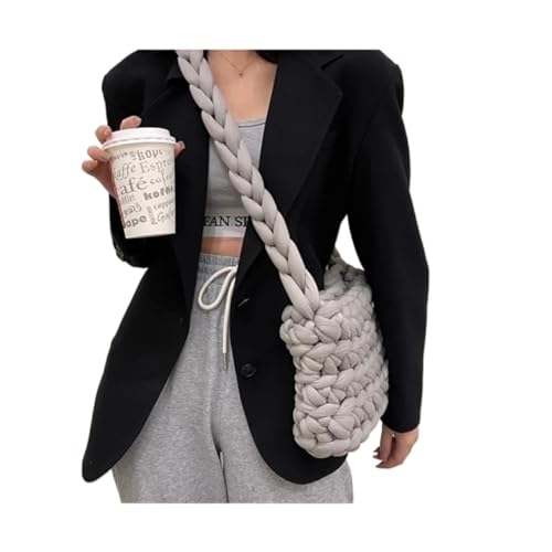 Frauen Leinwand Schulter Einkaufstasche Wolle Gestrickte Gewebte Umhängetasche for Frau Weibliche Handtaschen Shopper(Gray,24. 19.8cm) von WEQYFDC