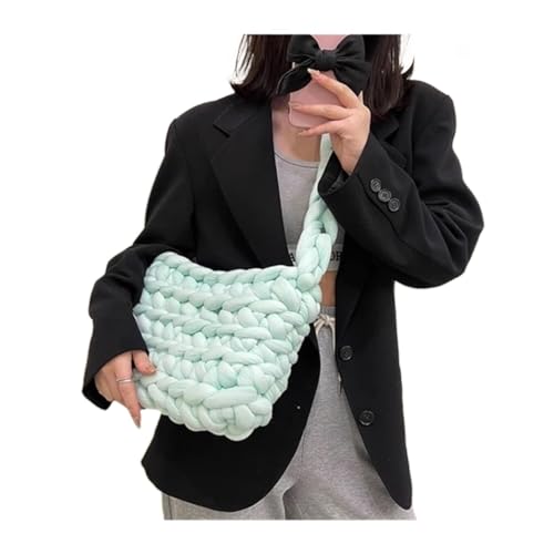 Frauen Leinwand Schulter Einkaufstasche Wolle Gestrickte Gewebte Umhängetasche for Frau Weibliche Handtaschen Shopper(Green,17.10.8cm) von WEQYFDC