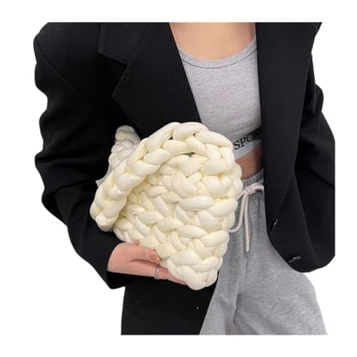 Frauen Leinwand Schulter Einkaufstasche Wolle Gestrickte Gewebte Umhängetasche for Frau Weibliche Handtaschen Shopper(Milky white,17.10.8cm) von WEQYFDC