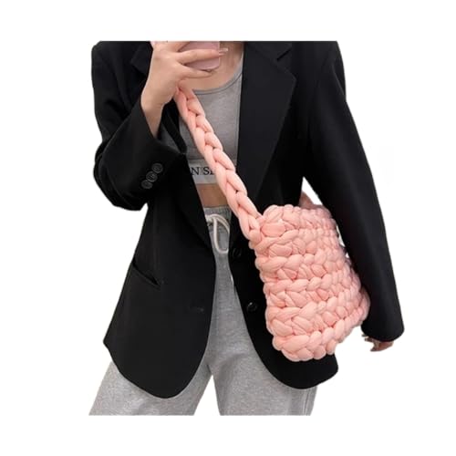Frauen Leinwand Schulter Einkaufstasche Wolle Gestrickte Gewebte Umhängetasche for Frau Weibliche Handtaschen Shopper(Pink,30. 20.8cm) von WEQYFDC