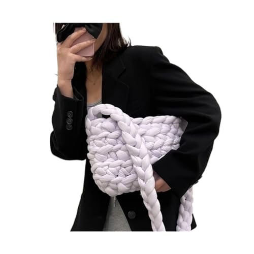 Frauen Leinwand Schulter Einkaufstasche Wolle Gestrickte Gewebte Umhängetasche for Frau Weibliche Handtaschen Shopper(White,17.10.8cm) von WEQYFDC