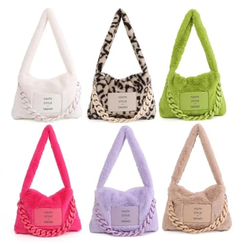 Frauen Plüsch Umhängetaschen Weibliche Winter Plüsch Unterarm Taschen Leopard Zebra Muster Flauschige Tragetaschen Kleine Geldbörsen(Green) von WEQYFDC