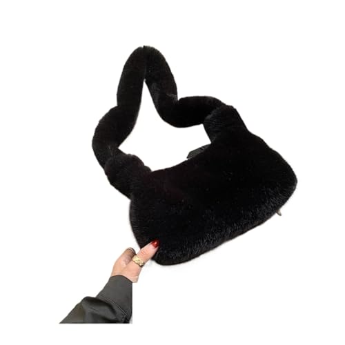 Frauen Plüsch Weiche Handtasche Mode Einfarbig Schulter Unterarm Tasche Herbst Winter Mode Komfortable Flauschigen Weibliche Tote Handtasche(Bk) von WEQYFDC