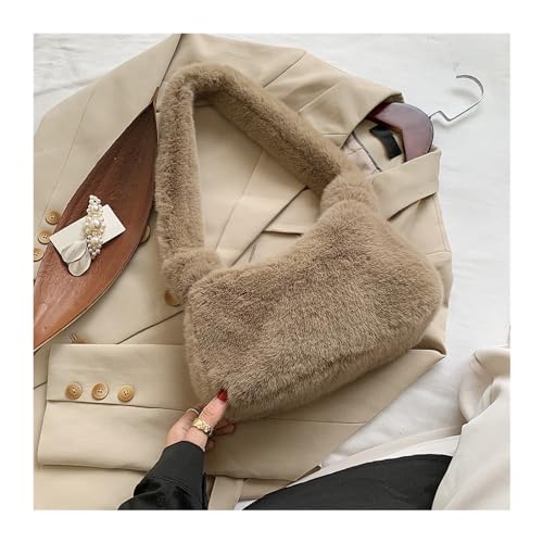 Frauen Plüsch Weiche Handtasche Mode Einfarbig Schulter Unterarm Tasche Herbst Winter Mode Komfortable Flauschigen Weibliche Tote Handtasche(Bn) von WEQYFDC