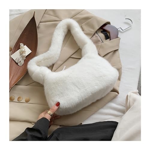 Frauen Plüsch Weiche Handtasche Mode Einfarbig Schulter Unterarm Tasche Herbst Winter Mode Komfortable Flauschigen Weibliche Tote Handtasche(Wt) von WEQYFDC