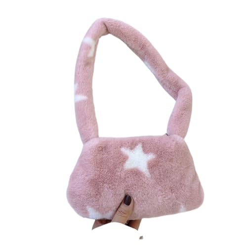 Frauen Schulter Taschen Weibliche Winter Weiche Plüsch Unterarm Tasche Liebe Herz Flauschige Tragetaschen Telefon Geldbörsen(Pink star) von WEQYFDC