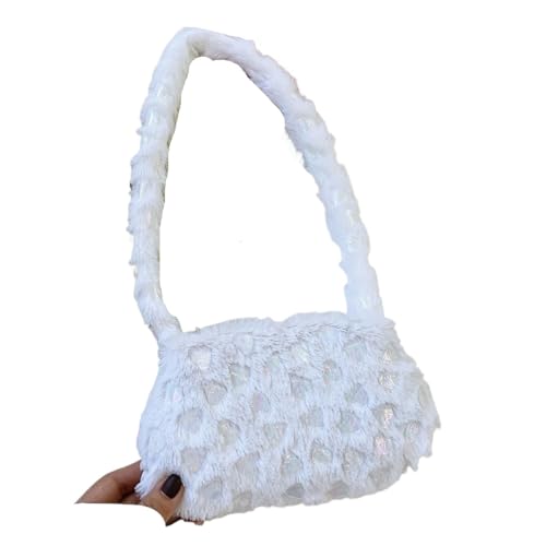 Frauen Schulter Taschen Weibliche Winter Weiche Plüsch Unterarm Tasche Liebe Herz Flauschige Tragetaschen Telefon Geldbörsen(White Heart) von WEQYFDC