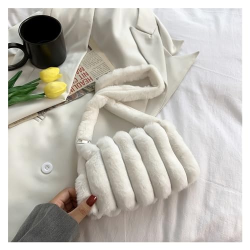 Frauen Schulter Taschen Weibliche Winter Weiche Plüsch Unterarm Tasche Liebe Herz Flauschige Tragetaschen Telefon Geldbörsen(White Style Two) von WEQYFDC