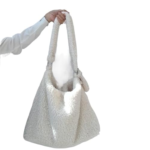 Frauen Umhängetaschen Kunstpelz Damen Weiße Handtaschen Weibliche Messenger Bag Große Casual Tote von WEQYFDC