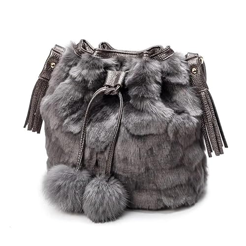 Herbst Winter Frauen Schulter Tasche Leopard Plüsch Fell Haarigen Damen Umhängetasche Weiblichen Quaste Ball Totes(Gray) von WEQYFDC