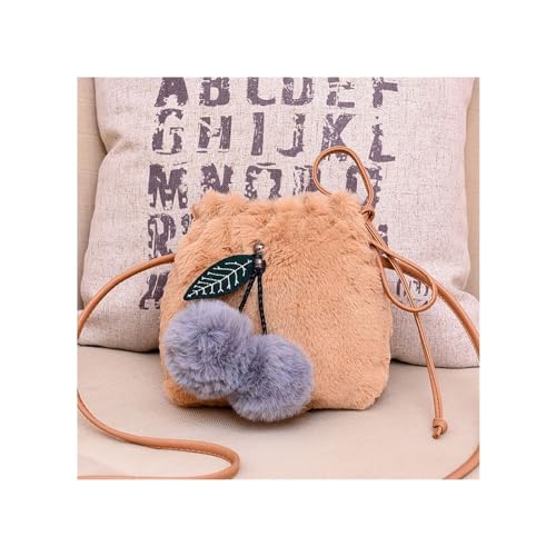 Herbst Winter Frauen Schulter Tasche Weiche Plüsch Fell Haarigen Damen Umhängetasche Weibliche Pelz Ball Pendent Totes Bolsos(Brown) von WEQYFDC