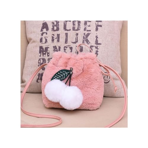 Herbst Winter Frauen Schulter Tasche Weiche Plüsch Fell Haarigen Damen Umhängetasche Weibliche Pelz Ball Pendent Totes Bolsos(Pink) von WEQYFDC