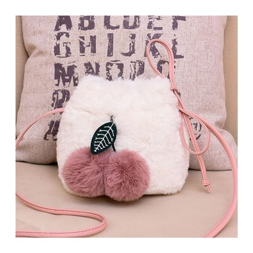 Herbst Winter Frauen Schulter Tasche Weiche Plüsch Fell Haarigen Damen Umhängetasche Weibliche Pelz Ball Pendent Totes Bolsos(White) von WEQYFDC