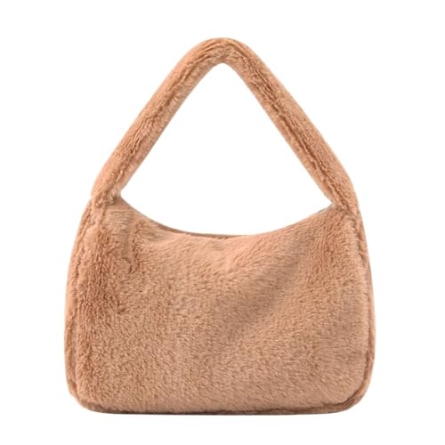 Mode Einfarbig Schulter Unterarm Tasche Frauen Plüsch Weichen Herbst Winter Mode Flauschigen Totes Handtasche Dame Geldbörse(Khaki) von WEQYFDC