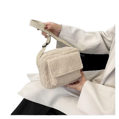 Plüsch Stoff Damen Schulter Umhängetasche Lammwolle Flauschiges Fell Winter Weibliche Tasche Handtaschen(Beige) von WEQYFDC