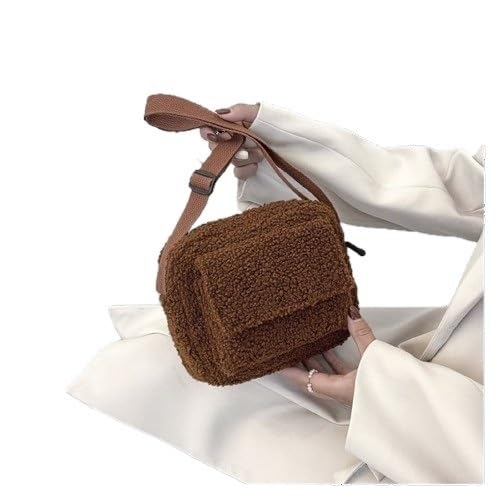 Plüsch Stoff Damen Schulter Umhängetasche Lammwolle Flauschiges Fell Winter Weibliche Tasche Handtaschen(Coffee) von WEQYFDC
