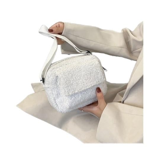 Plüsch Stoff Damen Schulter Umhängetasche Lammwolle Flauschiges Fell Winter Weibliche Tasche Handtaschen(White) von WEQYFDC