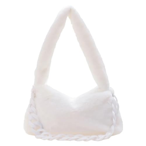 Rosa Plüsch Umhängetasche Kunstpelz süße Kette Luxus Handtasche weibliche Mode Tasche Winter Tote Geldbörse for Frauen(White) von WEQYFDC